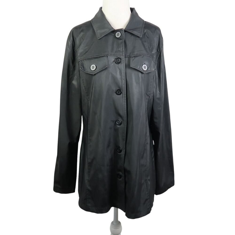 Vintage 90s Rave 4 Real Black PU Button Front Rain Jacket L